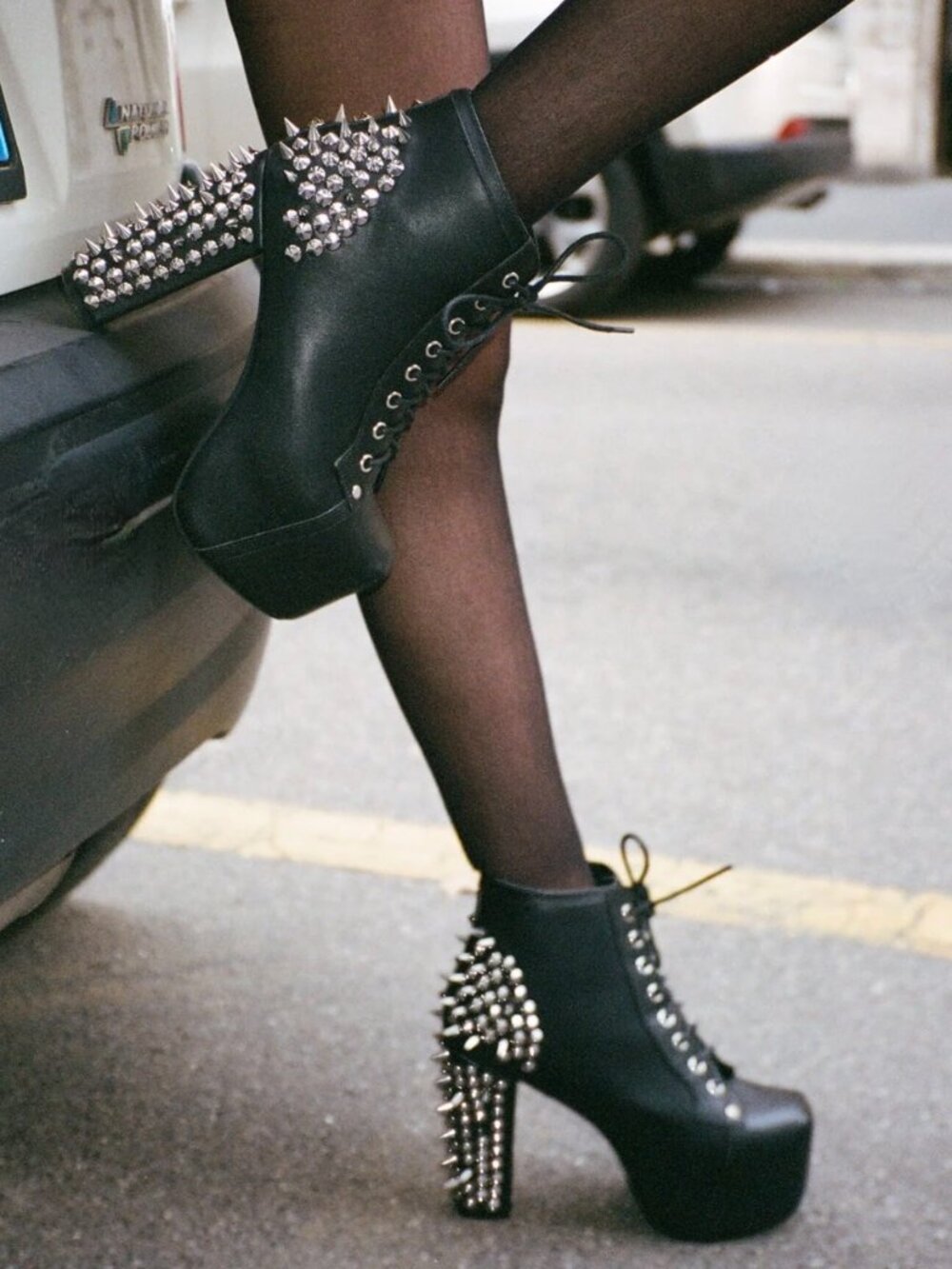 Jeffrey Campbell Spike Boots Silver Studs Black Chunky Shoes Gothic Punk Y2K 7.5